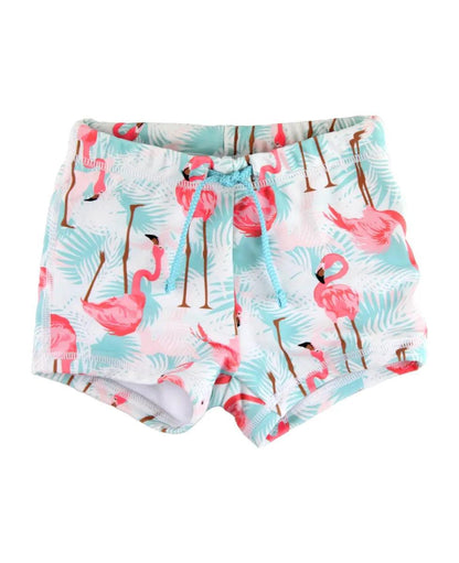 Vibrant Flamingo Swim Shorties - RuffleButts + RuggedButts