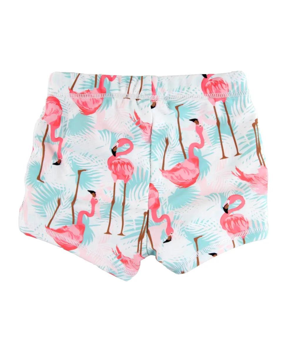 Vibrant Flamingo Swim Shorties - RuffleButts + RuggedButts