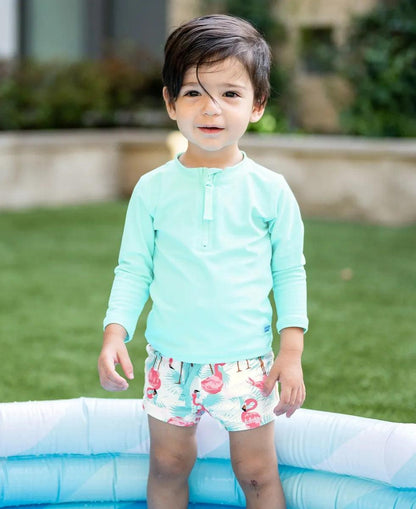 Vibrant Flamingo Swim Shorties - RuffleButts + RuggedButts