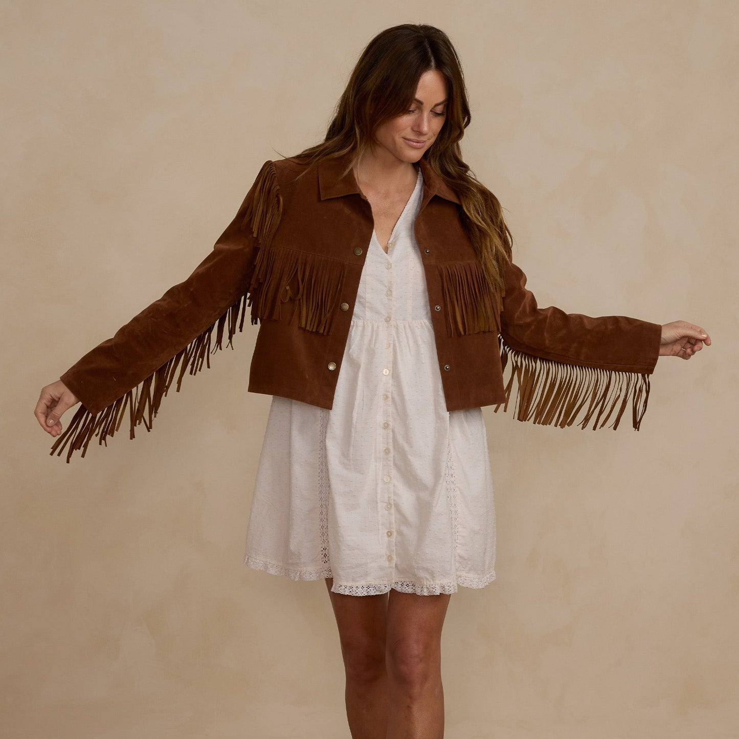 Womens Fringe Jacket | Saddle - Rylee + Cru