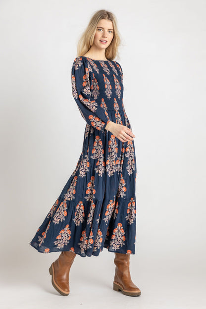 Womens Sen Dress - Navy Bouquet Floral - Pink Chicken