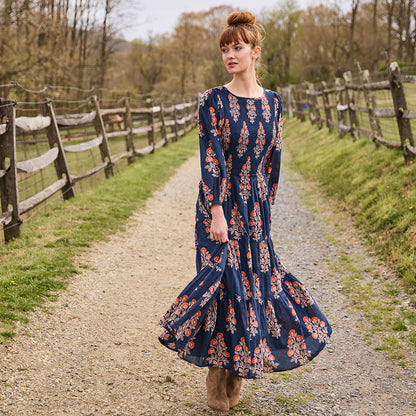 Womens Sen Dress - Navy Bouquet Floral - Pink Chicken