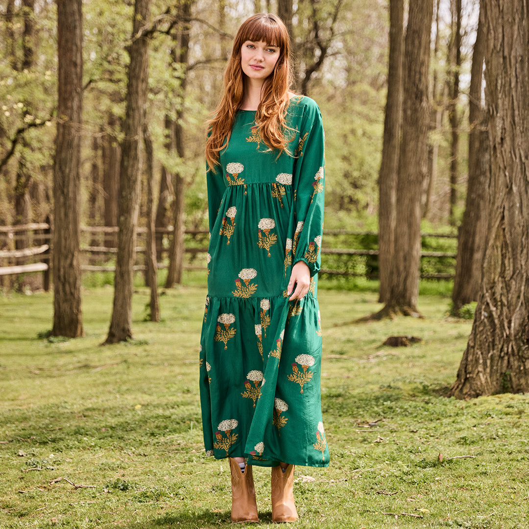 Womens Silk Kelly Dress - Emerald Marigold - Pink Chicken