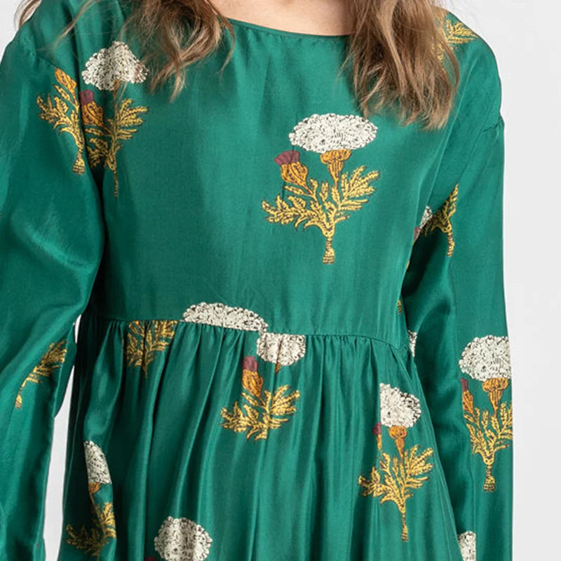 Womens Silk Kelly Dress - Emerald Marigold - Pink Chicken