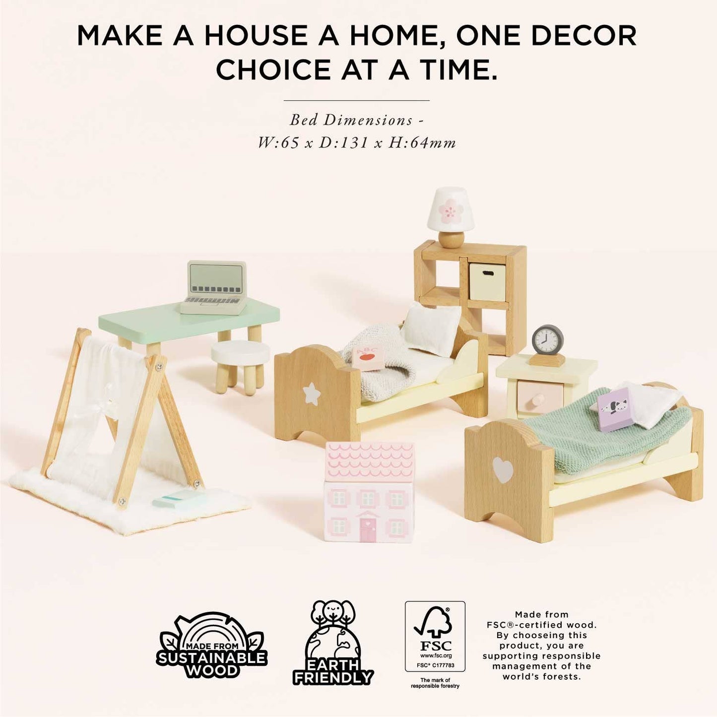 Wooden Dolls House Child's Bedroom Furniture - Le Toy Van