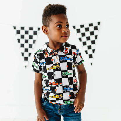 You Make My Heart Race Boys Polo Shirt - Kiki + Lulu