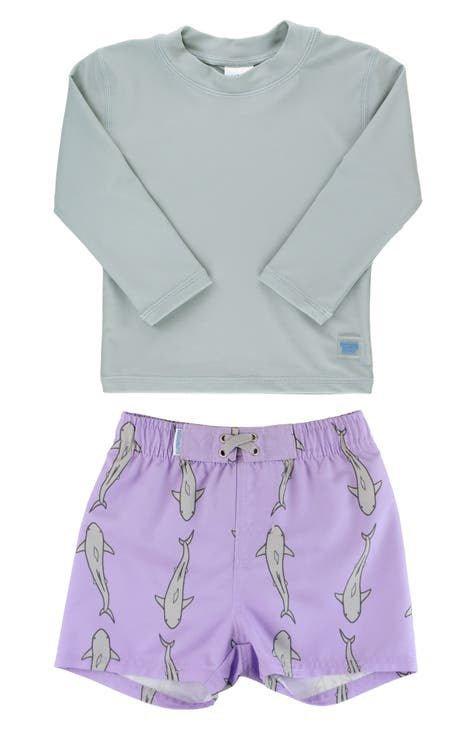 RuffleButts + RuggedButts-Jawsome Purple Swim Trunks-#Butter_Bug_Boutique#