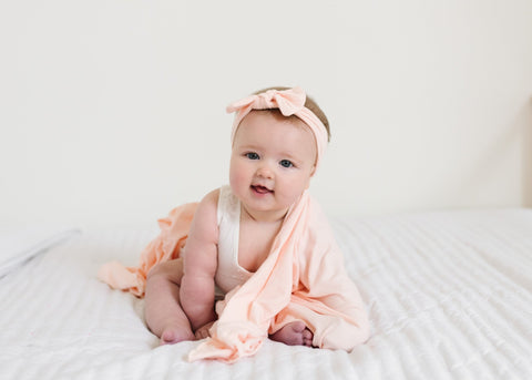 Knit Headband Bow - Blush - Copper Pearl
