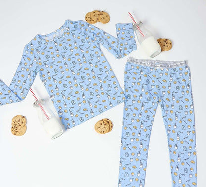 Milk and Cookies Bamboo PJ Set - Blue - Bellabu Bear