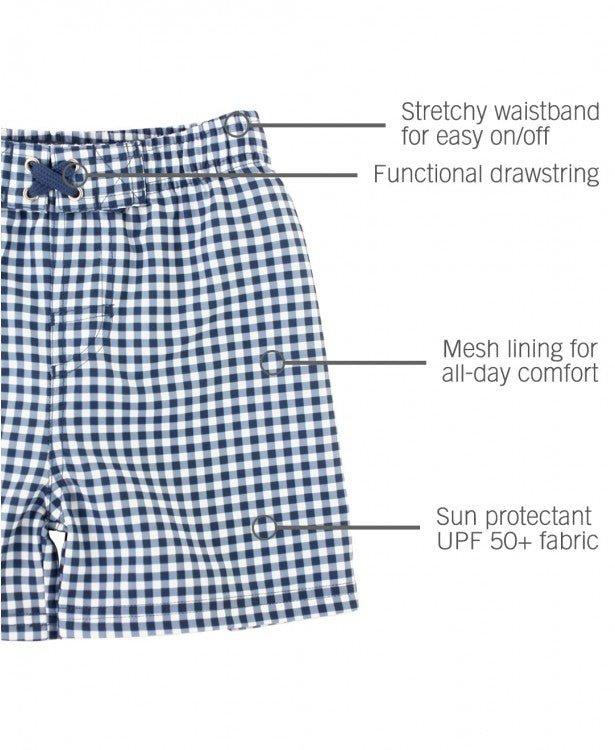 RuffleButts and RuggedButts Navy Gingham Boys Swim Trunks