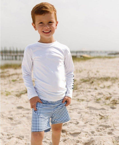 RuffleButts and RuggedButts Navy Gingham Boys Swim Trunks