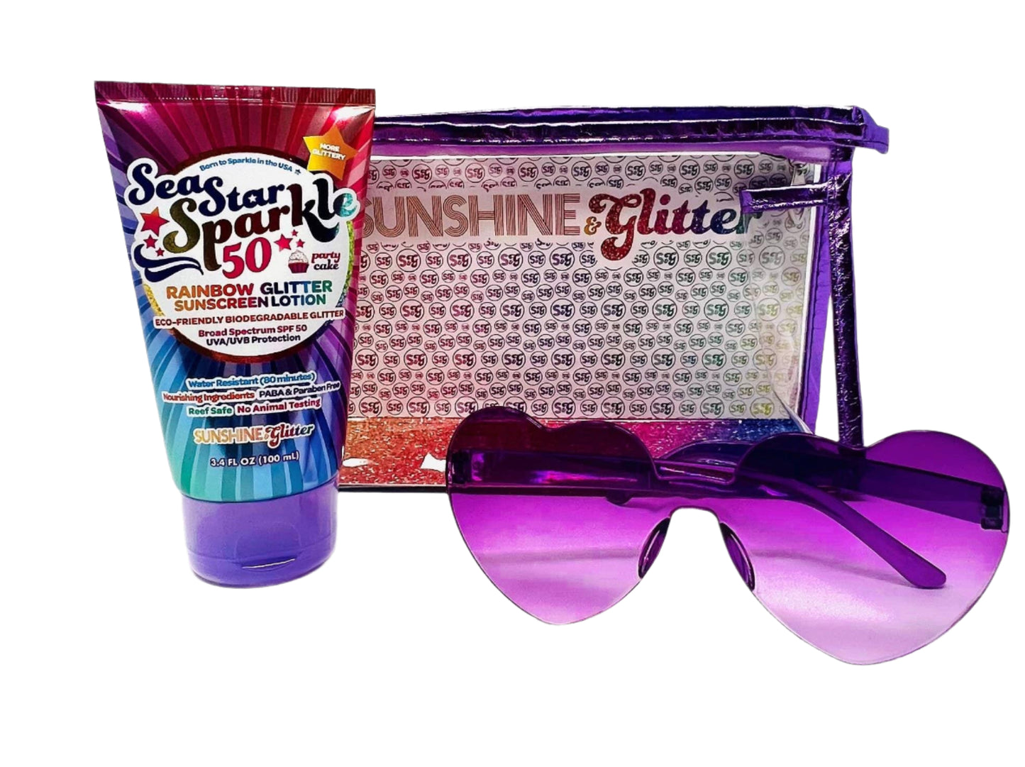 Rainbow Party Cake Travel Ready Sunscreen Gift Set - Sunshine & Glitter