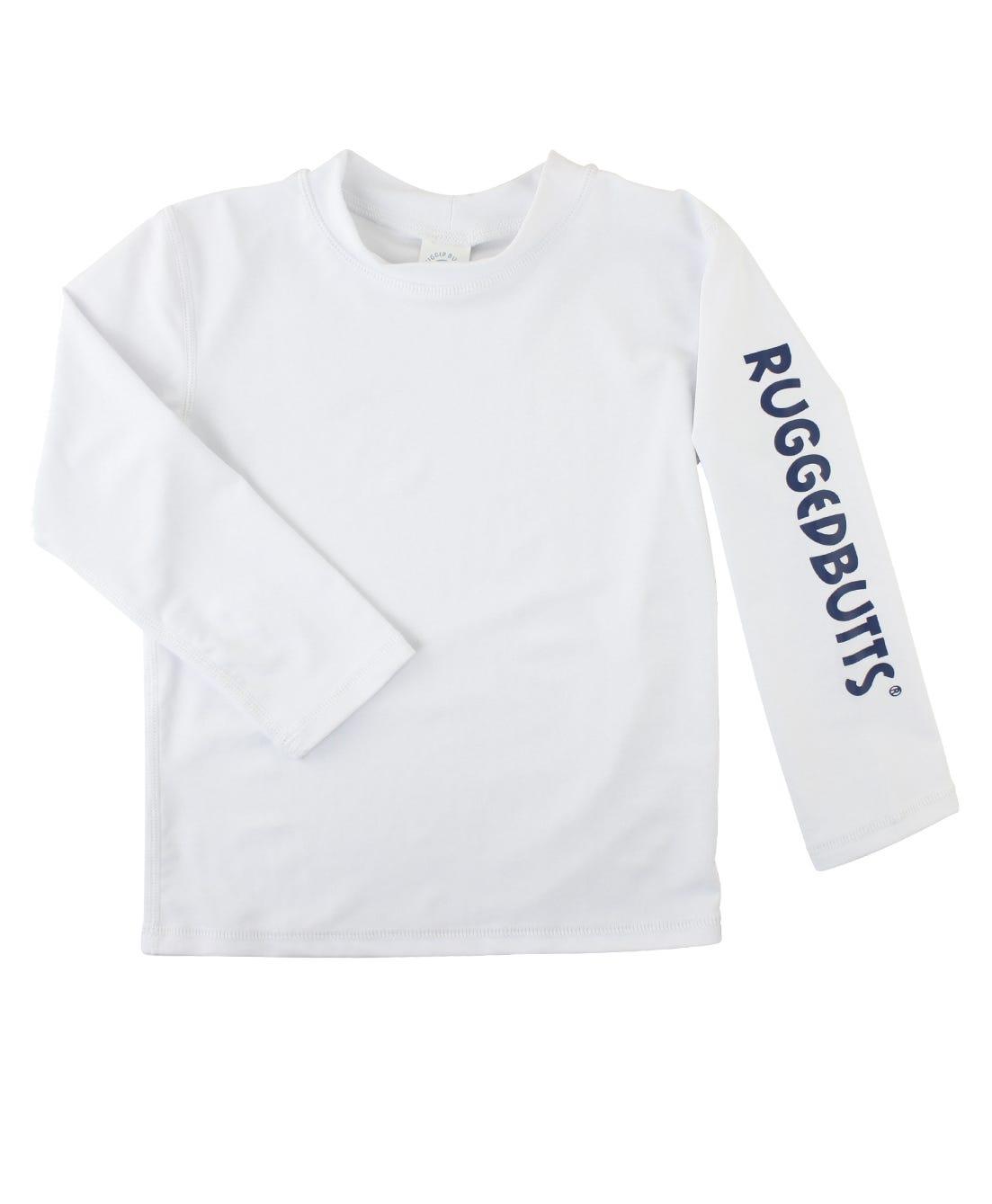 RuffleButts and RuggedButts White Long Sleeve Rash Guard for Boys