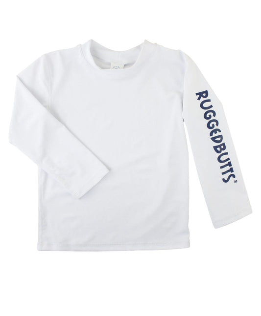 RuffleButts and RuggedButts White Long Sleeve Rash Guard for Boys